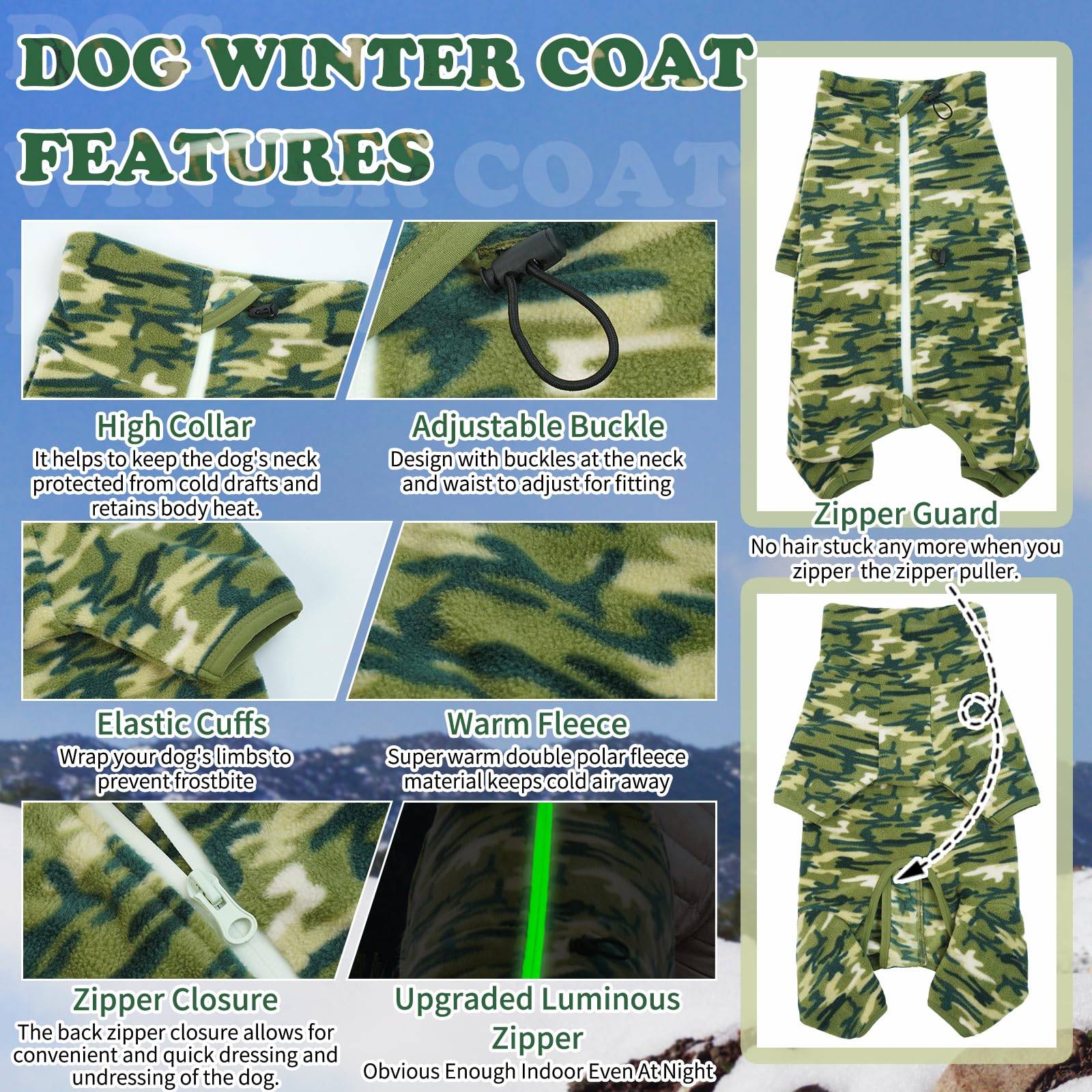 ROZKITCH Camo Dog Jacket back view with reflective zipper for night visibility