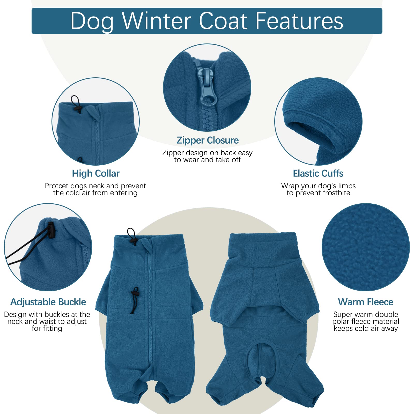 ROZKITCH dog coat back-view with zipper for easy on/off