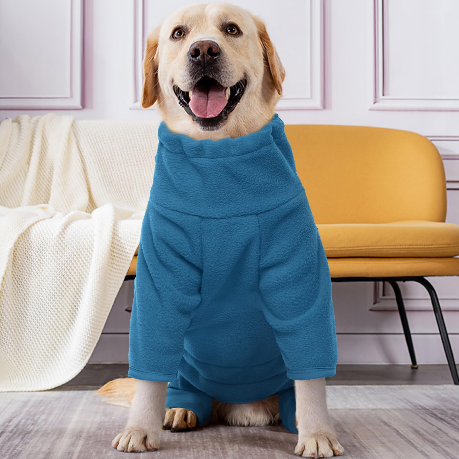 ROZKITCH fleece full body dog suit four leg coverage for warmth.