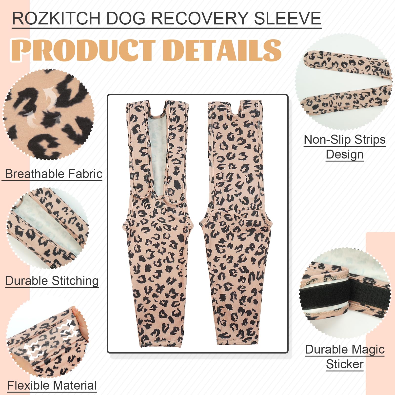 ROZKITCH front leg sleeve on a dog's left leg, keeps bandages clean during play