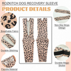 ROZKITCH front leg sleeve on a dog's left leg, keeps bandages clean during play