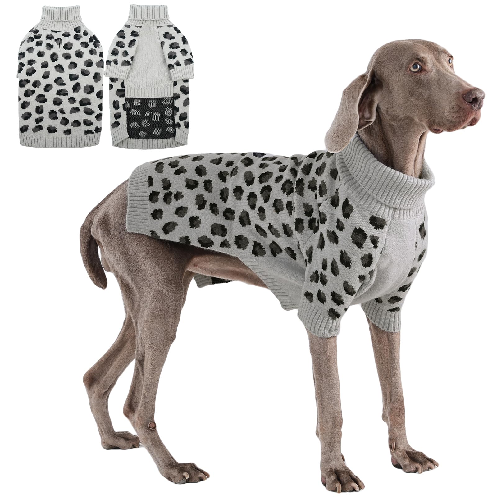 ROZKITCH knitted turtleneck dog sweater grey front view showing warm coverage