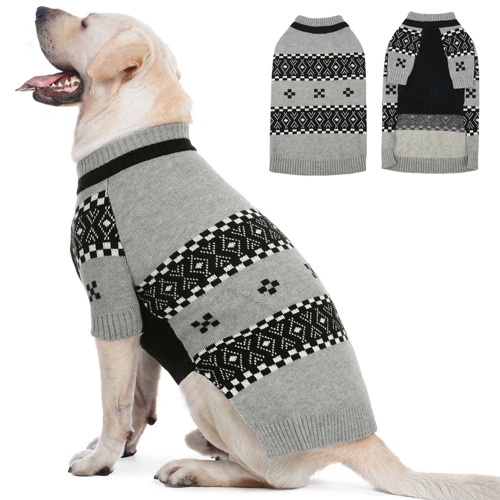 ROZKITCH large dog sweater with fair isle pattern delivers cozy warmth and holiday-style flair.