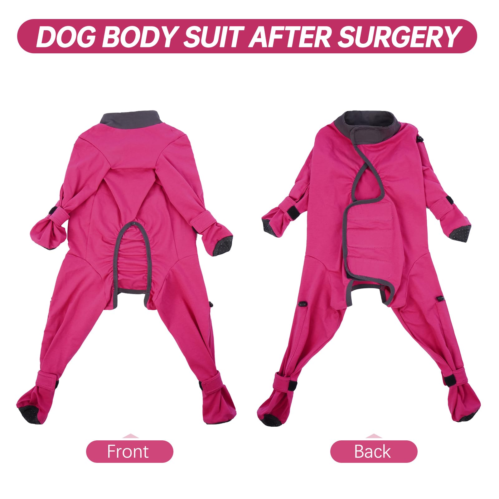 ROZKITCH Recovery Suit ros red on a large dog, showcasing full-body coverage.