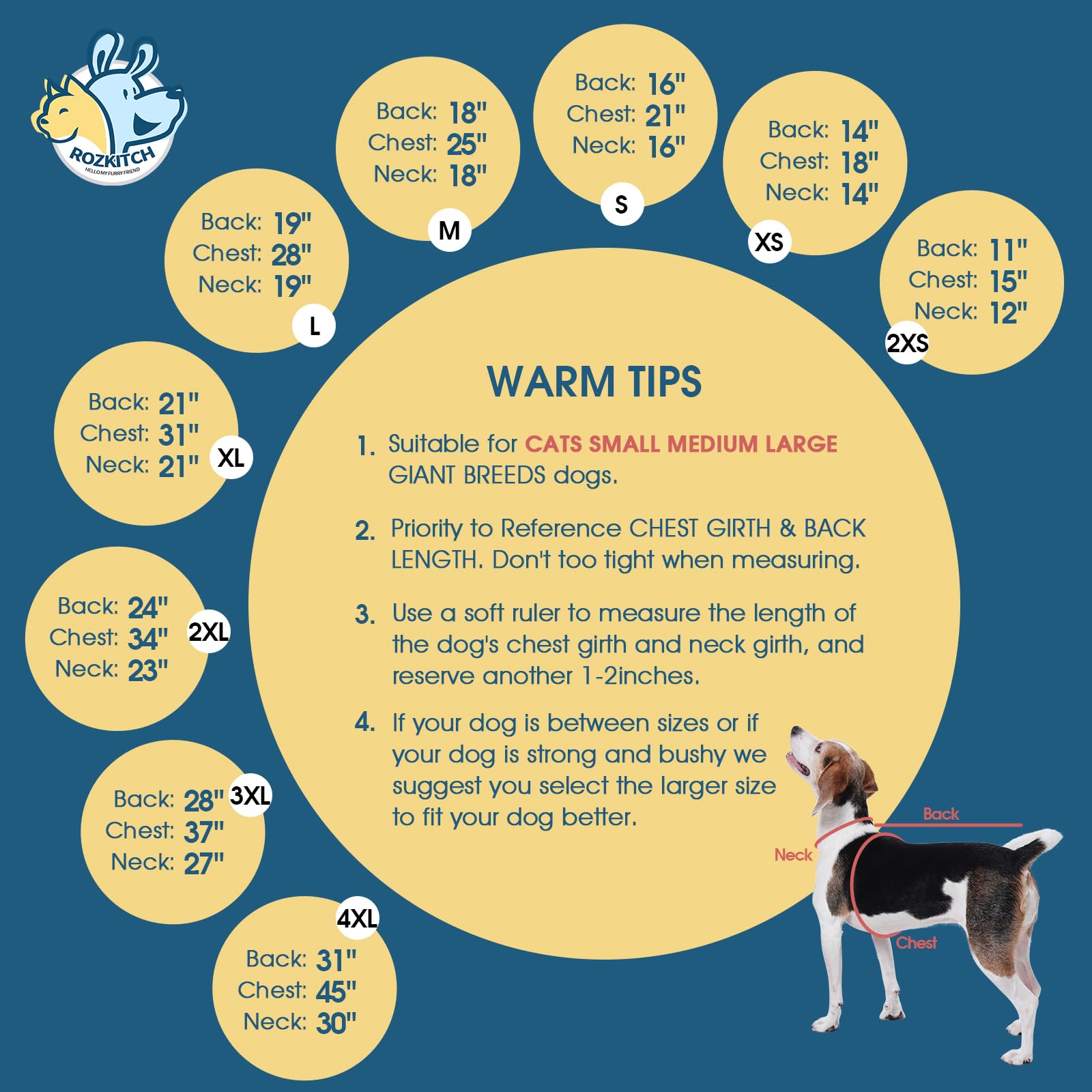 ROZKITCH XS dog winter coat rolled collar offers extra coverage against cold winds