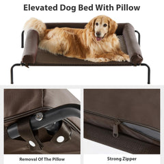 RRPETHOME cooling elevated bed on patio keeps dogs off damp ground.