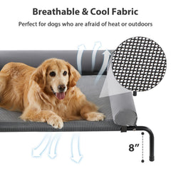 RRPETHOME Large Elevated Cooling Dog Bed with U-shaped pillow emphasizes head and neck support during rest.