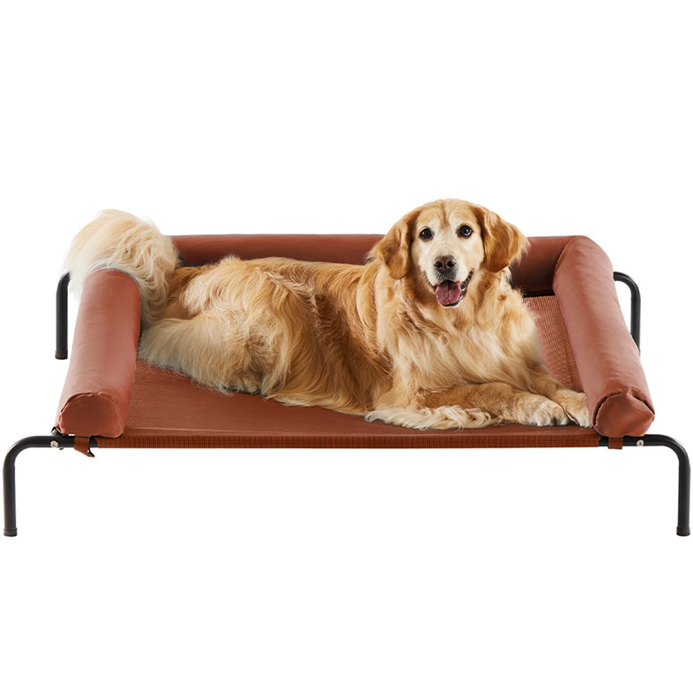 RRPETHOME large elevated cooling dog bed assembly shows easy setup for outdoor use.