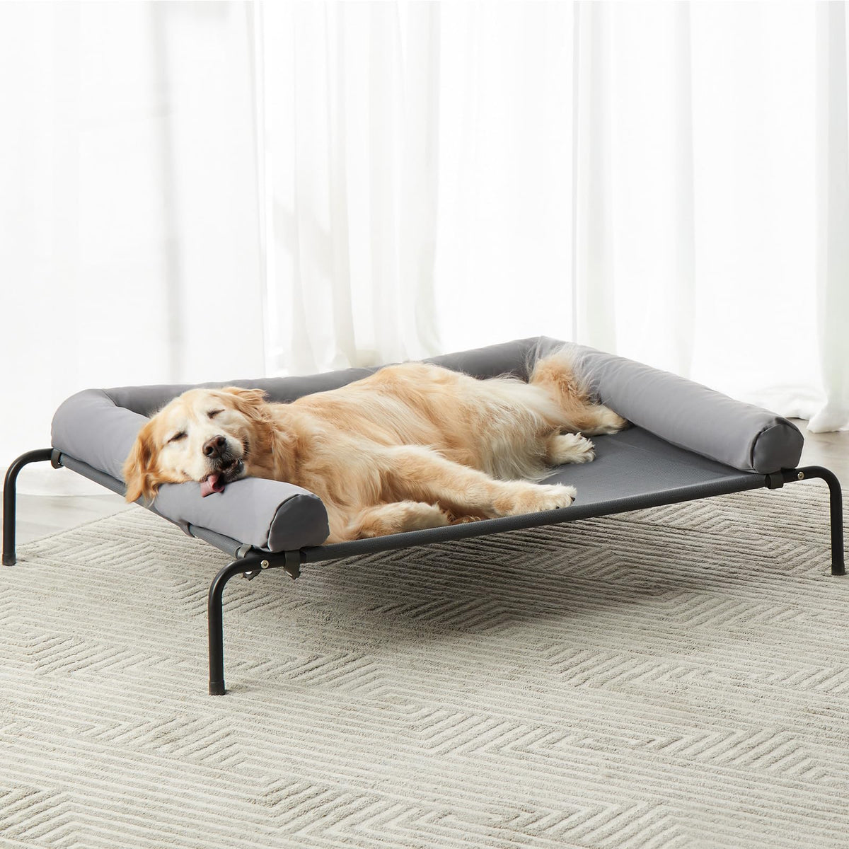 RRPETHOME large elevated cooling dog bed frame showing sturdy chew-resistant construction for outdoors