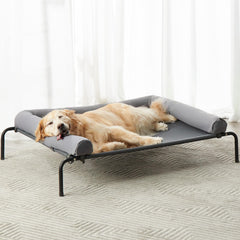 RRPETHOME large elevated cooling dog bed frame showing sturdy chew-resistant construction for outdoors