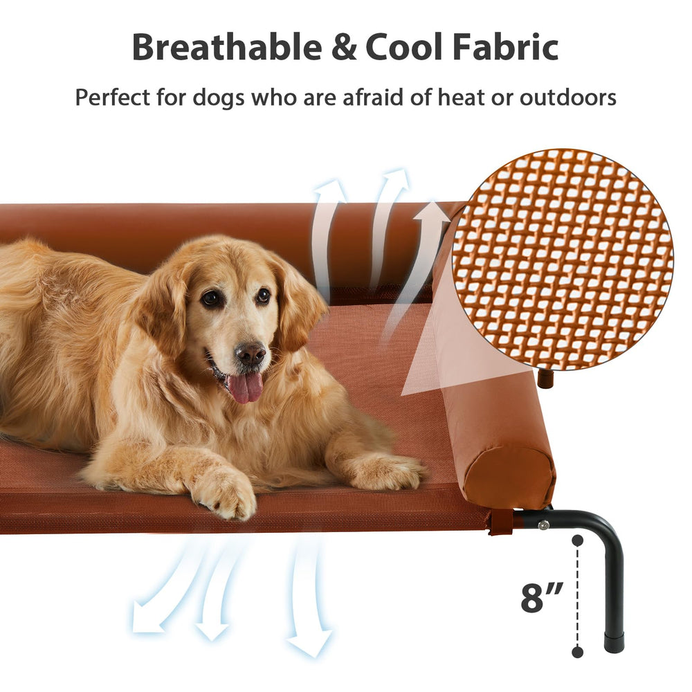 RRPETHOME large elevated bed closeup of Teslin mesh proving chew resistance.