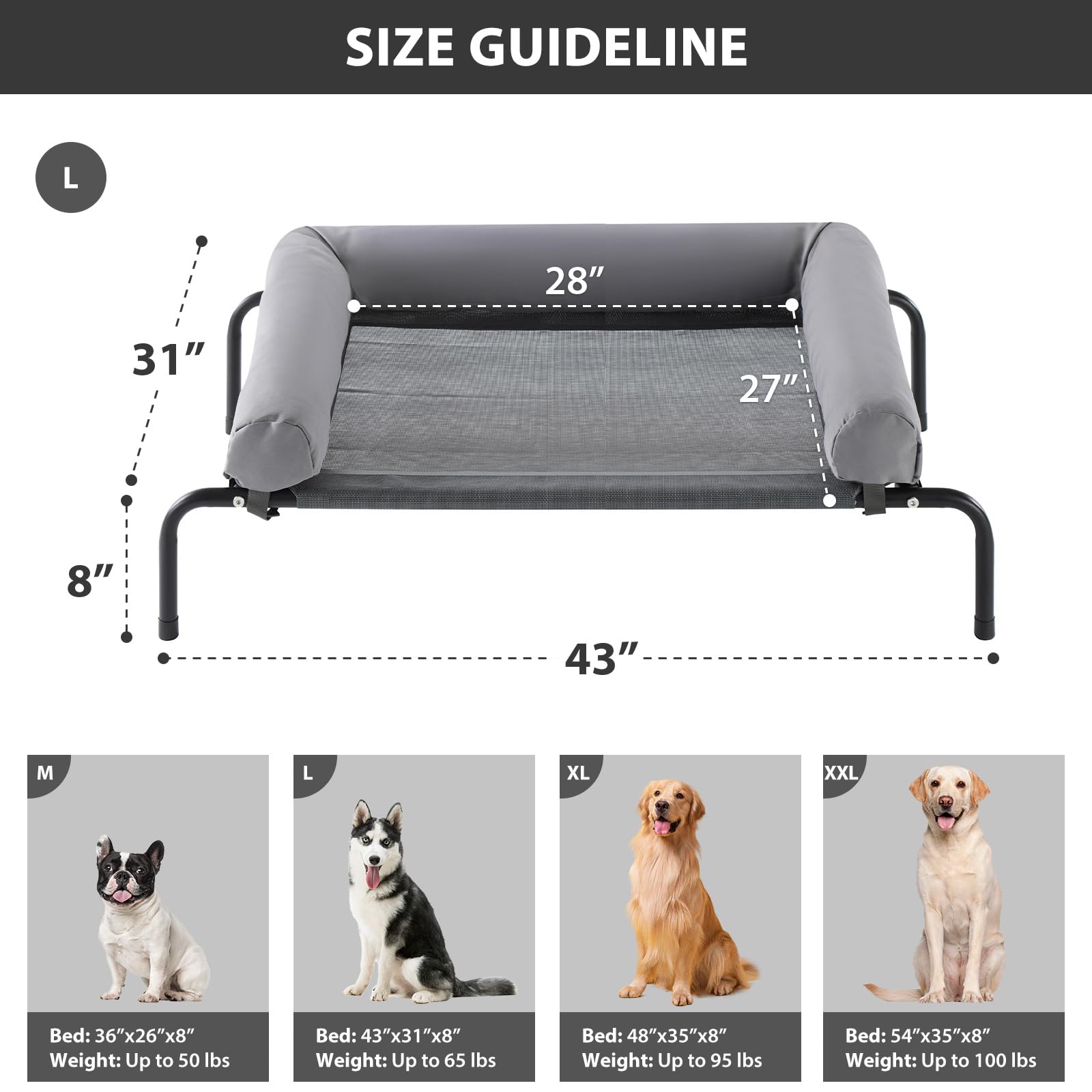 RRPETHOME large elevated cooling dog bed mesh highlights breathable, cooling support on hot days