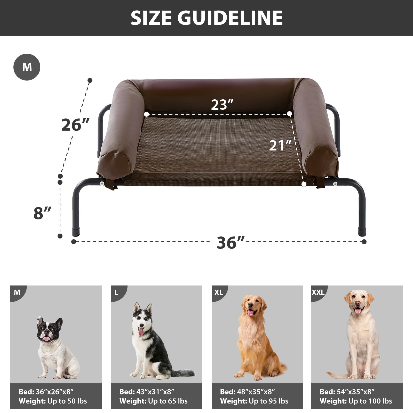 RRPETHOME large elevated cooling dog bed pillow shows removable head and neck support
