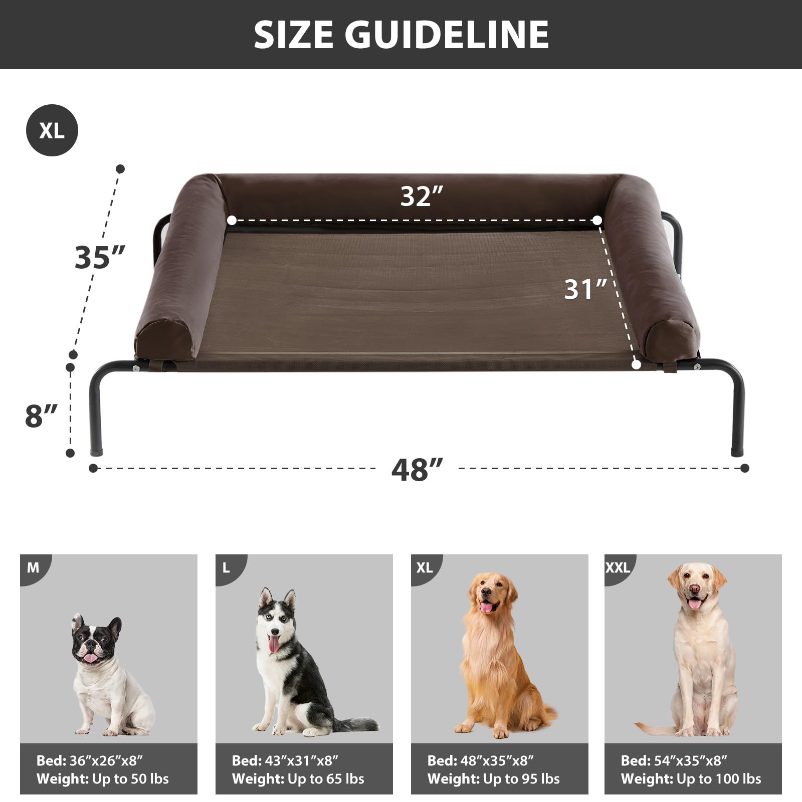 RRPETHOME large elevated dog bed mesh for cooling comfort outdoors.
