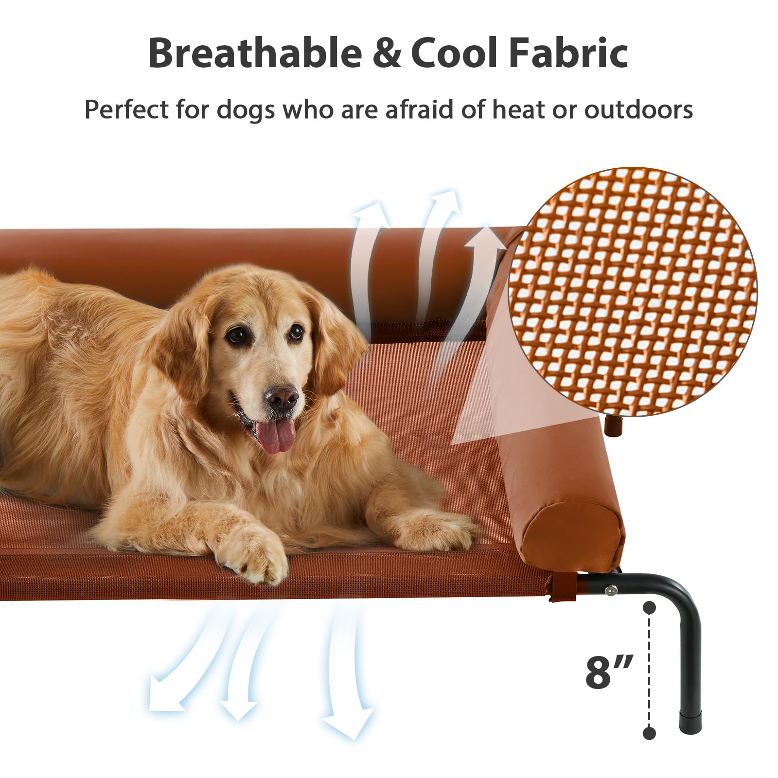 RRPETHOME outdoor elevated bed frame on patio for outdoor cooling comfort