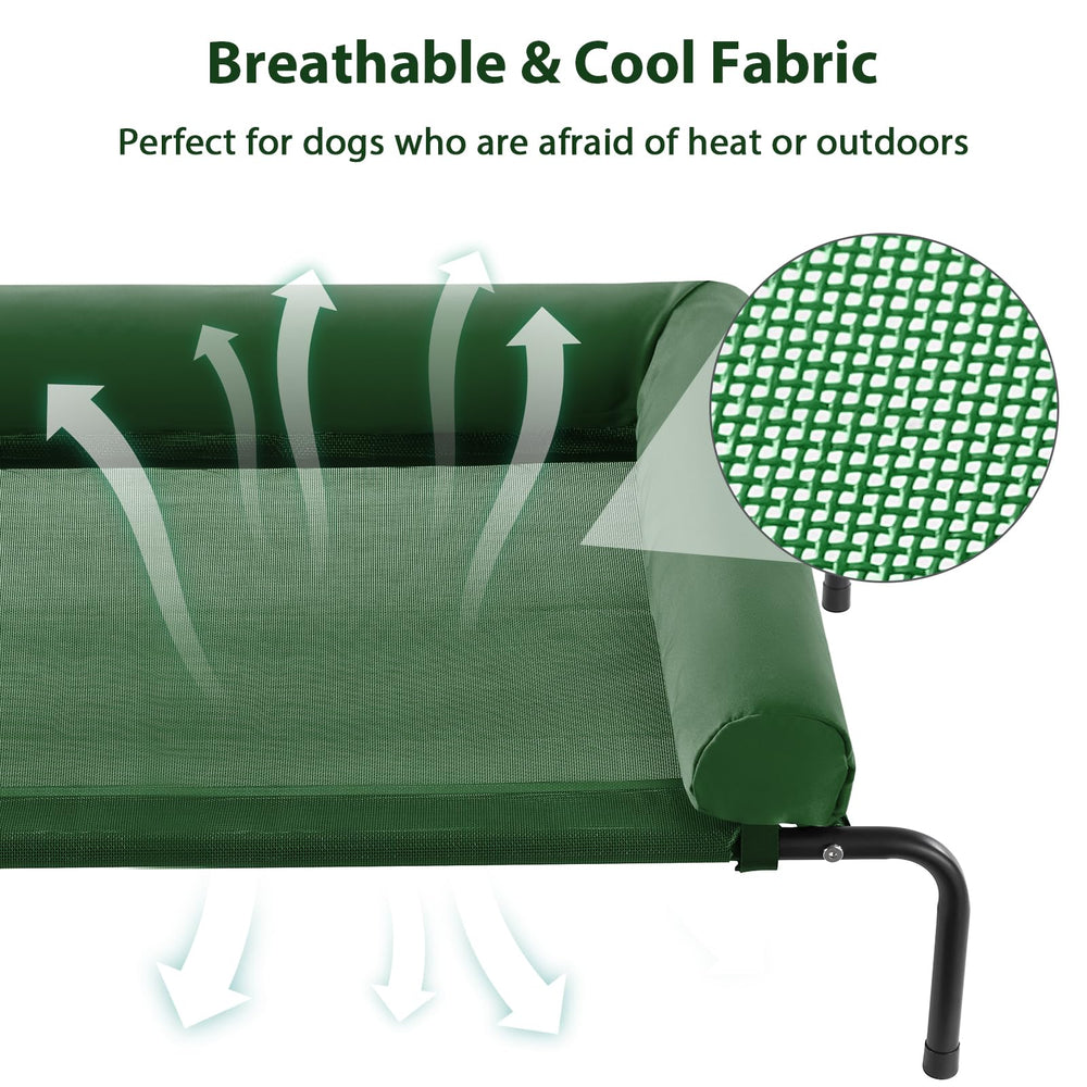 RRPETHOME raised dog cot features a sturdy metal frame for stability outdoors.