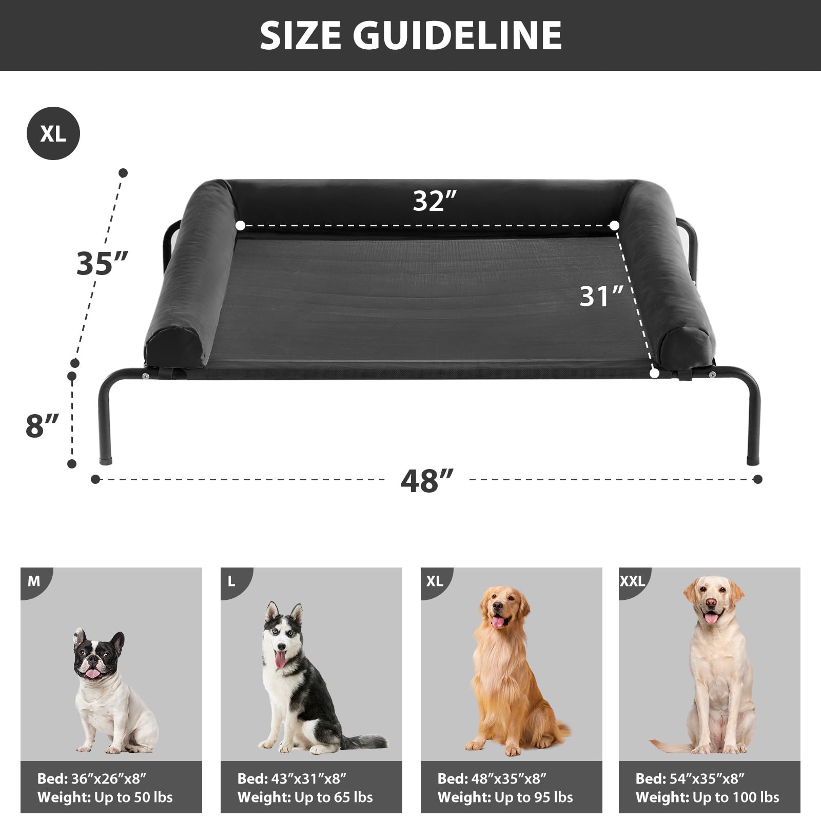 RRPETHOME U-shaped pillow elevated dog bed provides neck support for curled resting.