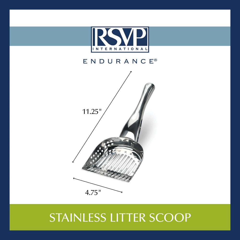 RSVP Endurance kitty scoop easy-care design cleans with soap and water.