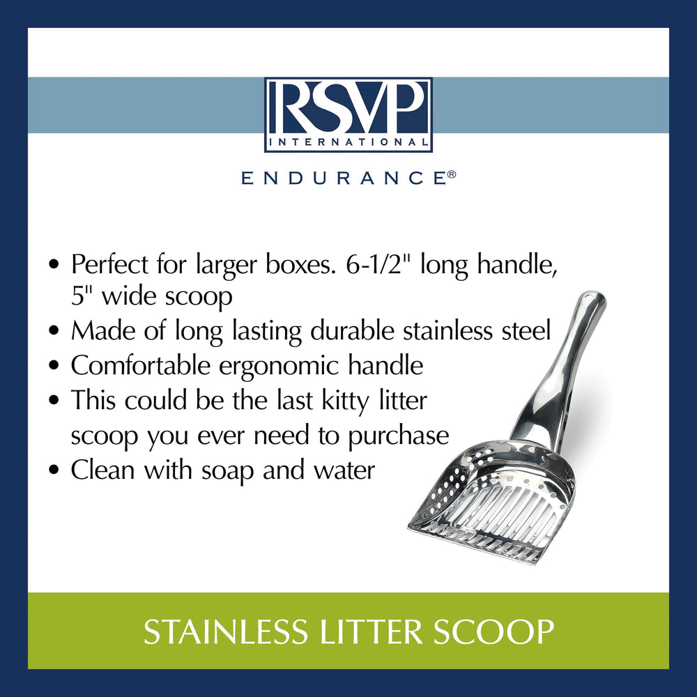 RSVP Endurance kitty scoop length 11.25 inches fits standard litter boxes.
