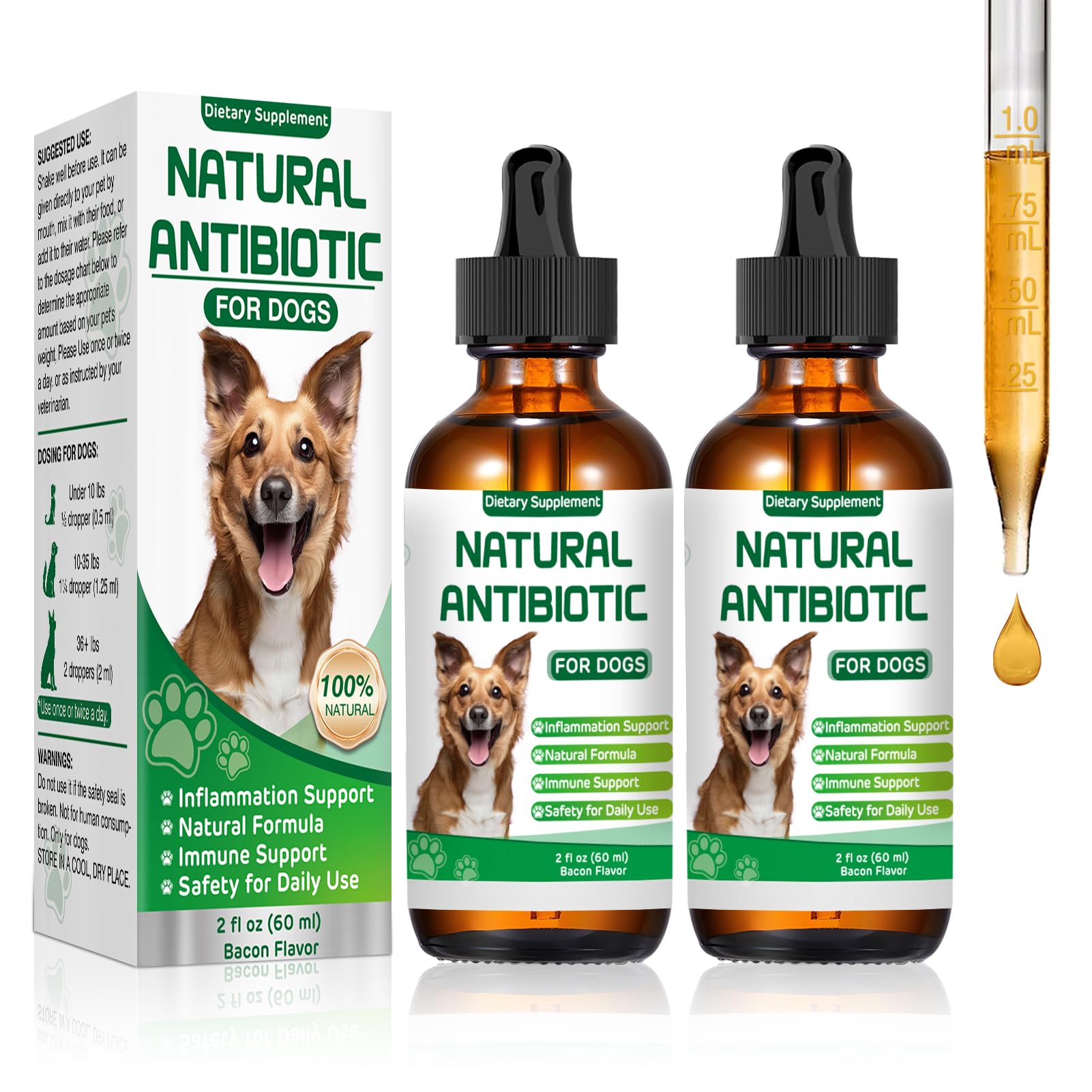 RUAKPL dog antibiotics bottle demonstrates natural herbal support for canine wellness.