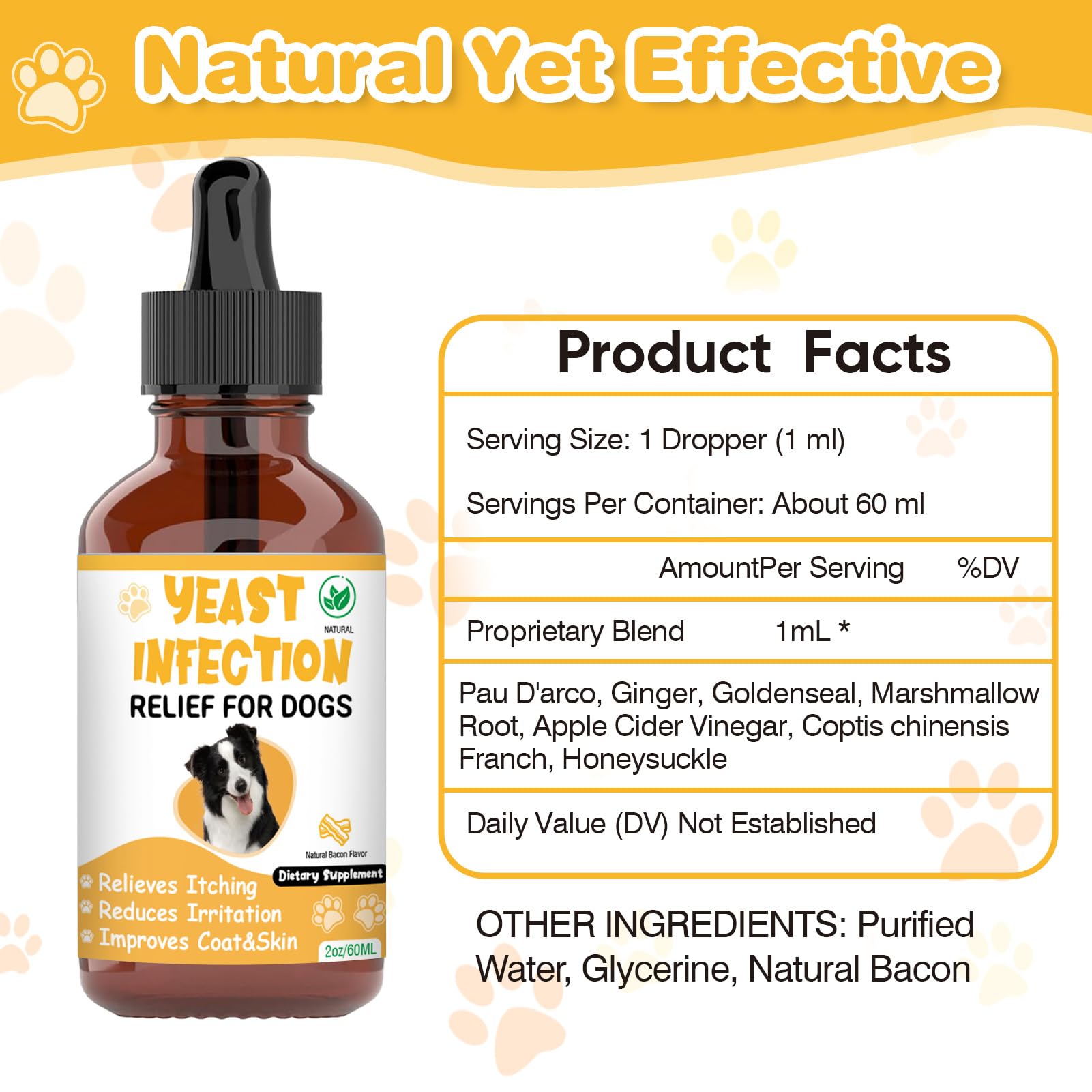RUAKPL dog yeast treatment pour shows convenient liquid dosing for quick absorption.