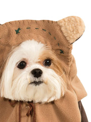 Rubies Star Wars Ewok pet costume worn by dog in action demonstrates playful festive attire