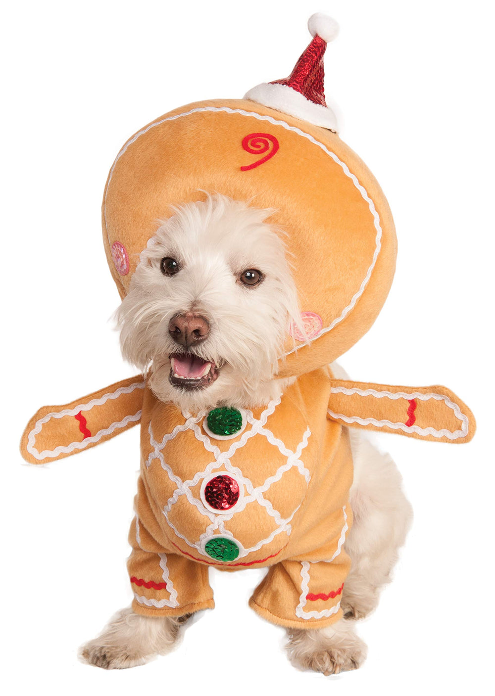 Rubie's walking gingerbread jumpsuit worn by a pet for festive looks and photos