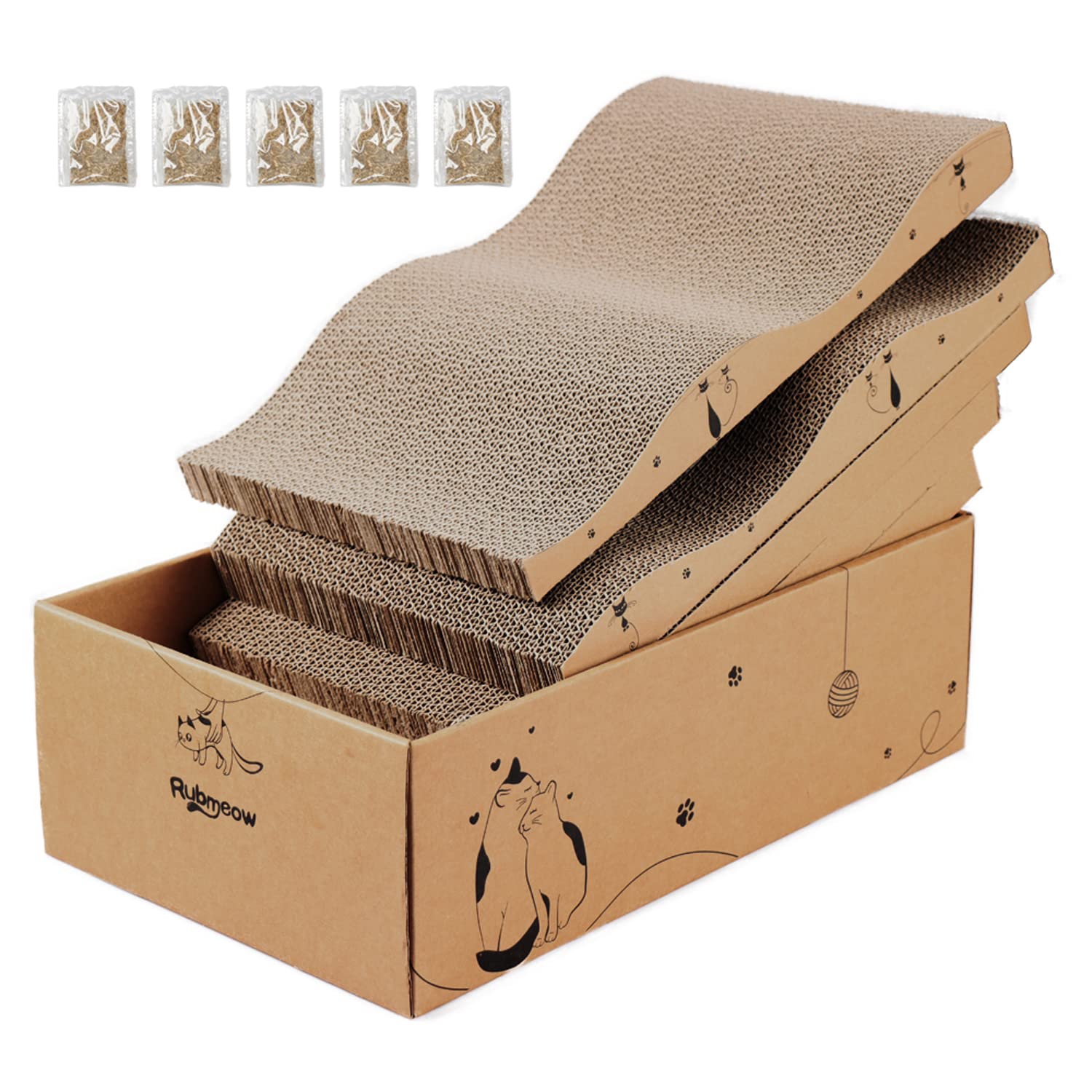 RUBMEOW scratch pad box exterior showing five boards for cat scratching
