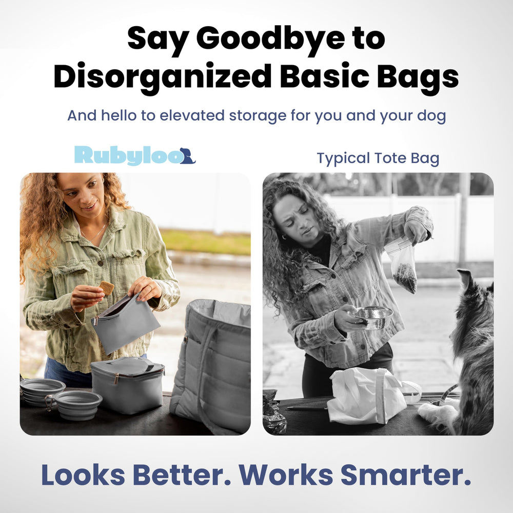 Rubyloo 9-pocket organization bag for dog moms keeping treats, wipes, and tech sorted