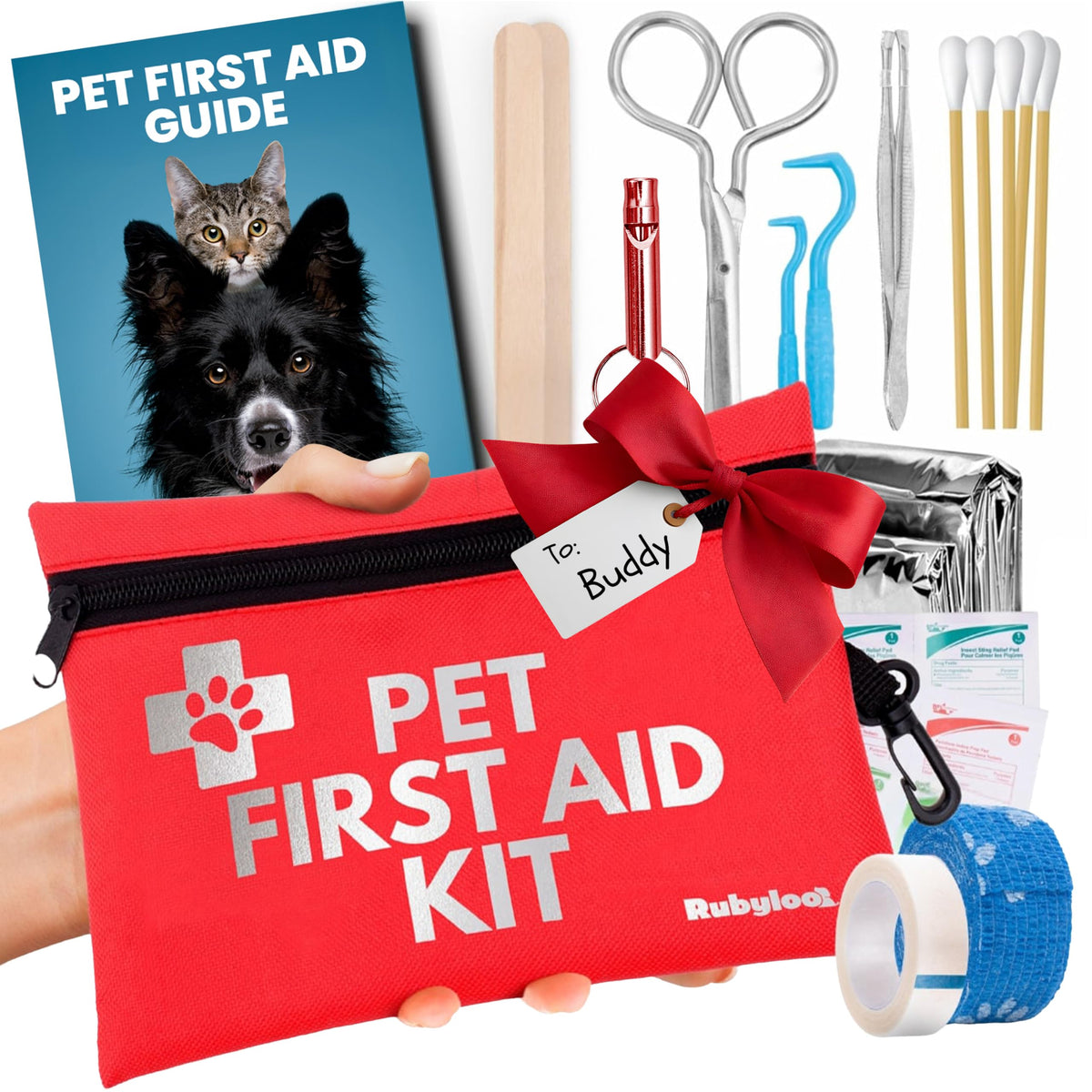 Rubyloo dog first aid kit in a compact backpack for hiking readiness