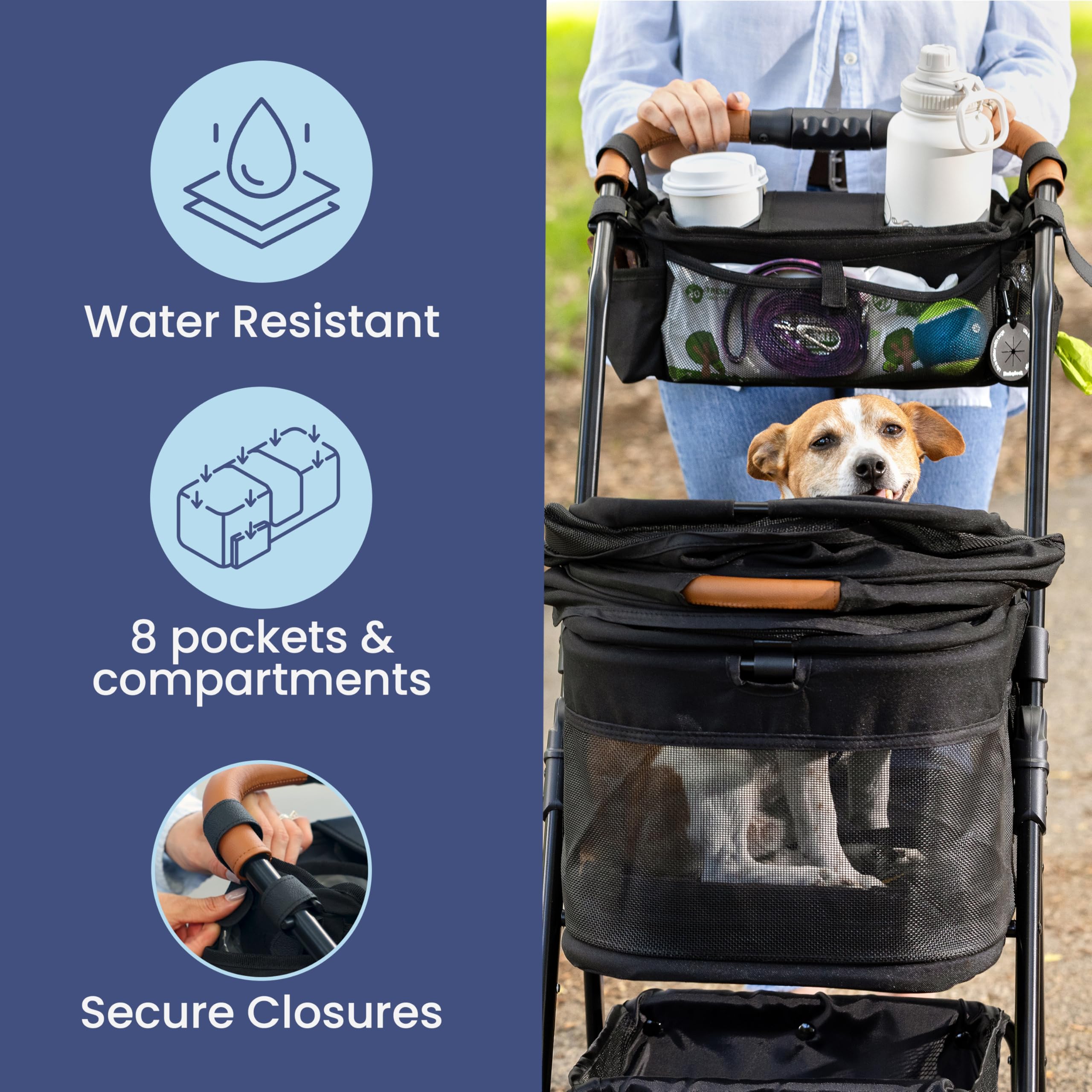 Rubyloo Dog Stroller Caddy easy-clean surface after outdoor use.