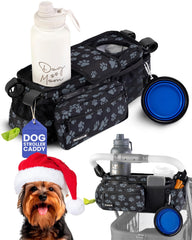 Rubyloo Dog Stroller Caddy front view with organized essentials on walks.