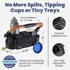 Rubyloo dog stroller caddy insulated cup holders prevent spills on adventures.