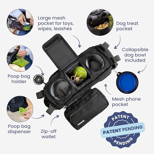 Rubyloo dog stroller caddy non-slip straps stay secure on handlebars.