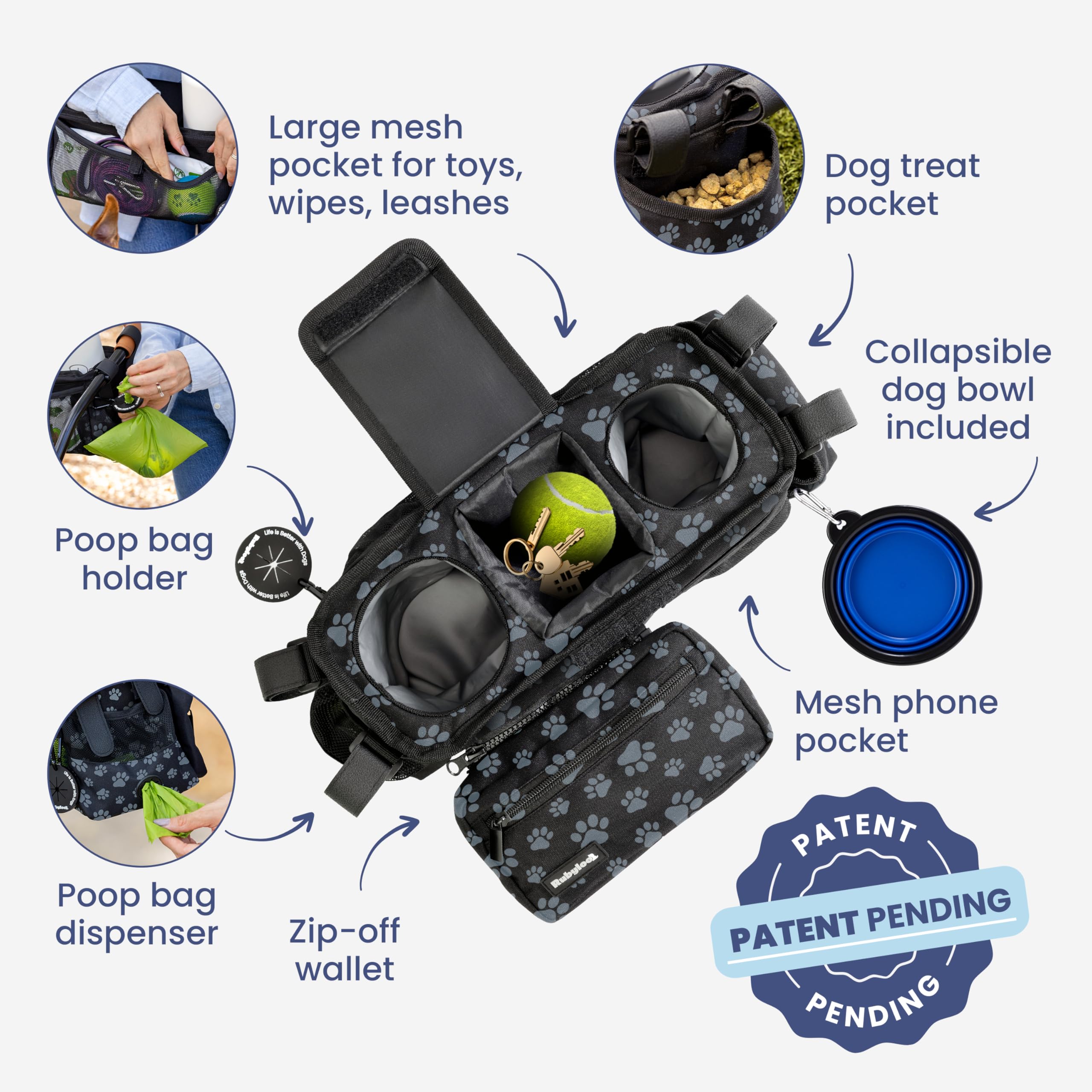 Rubyloo Dog Stroller Caddy water bowl for pup hydration.