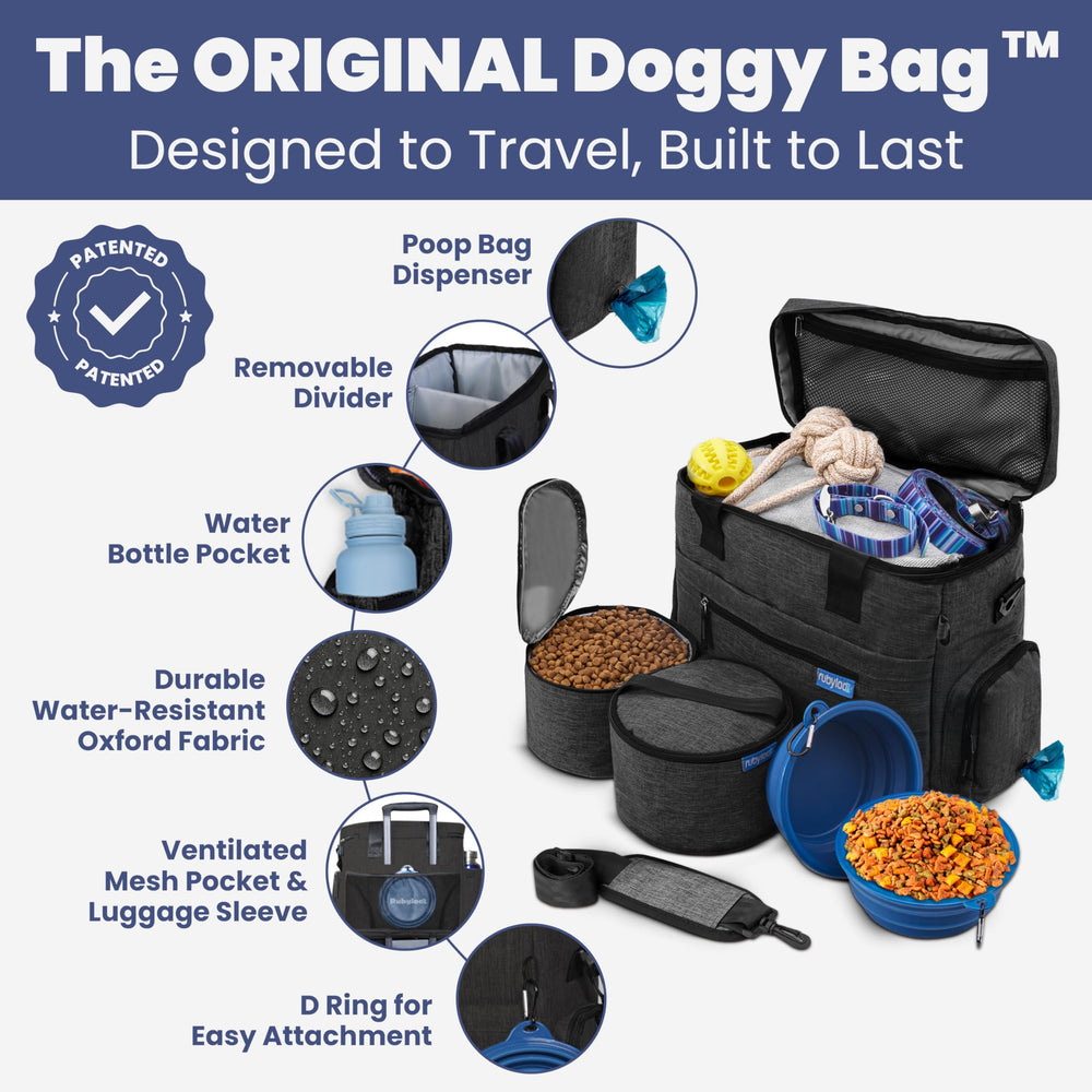 Rubyloo Doggy Bag bowls and containers for easy on-the-go feeding.