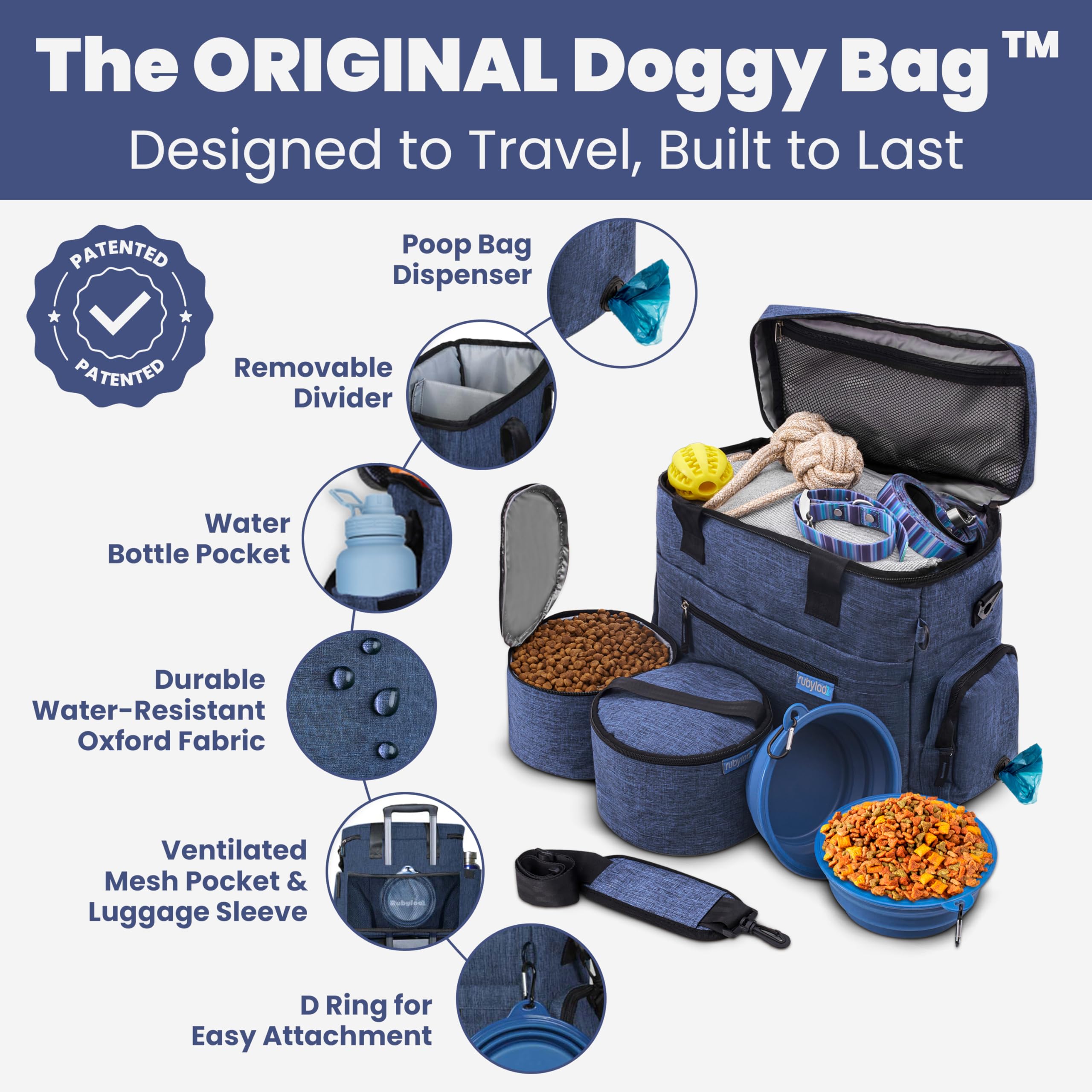 Rubyloo Doggy Bag food containers keep meals clean and organized on hikes and flights.