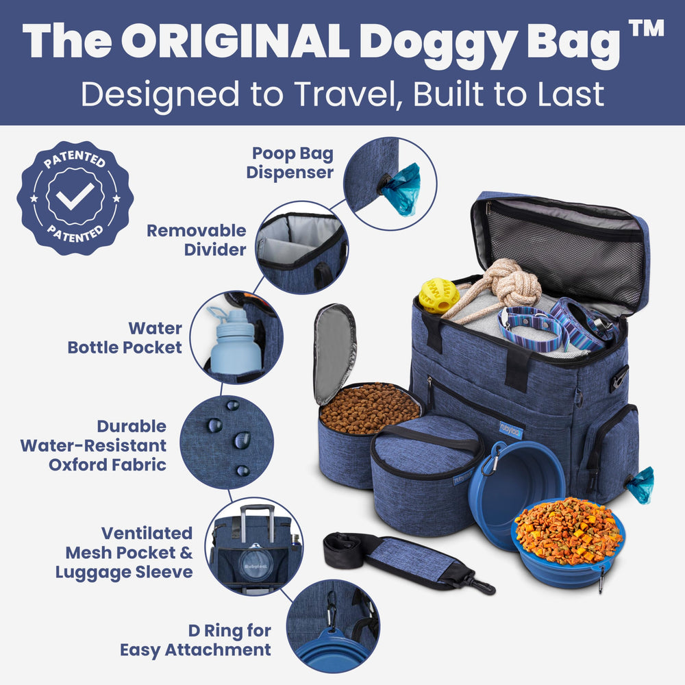 Rubyloo Doggy Bag food containers keep meals clean and organized on hikes and flights.