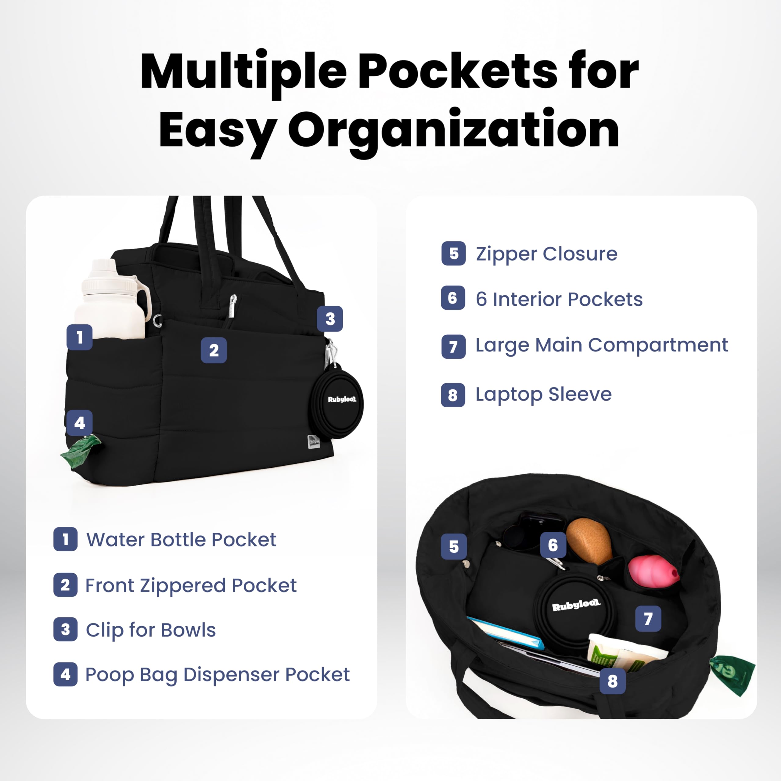 Rubyloo puffer tote food containers help portion meals while traveling.