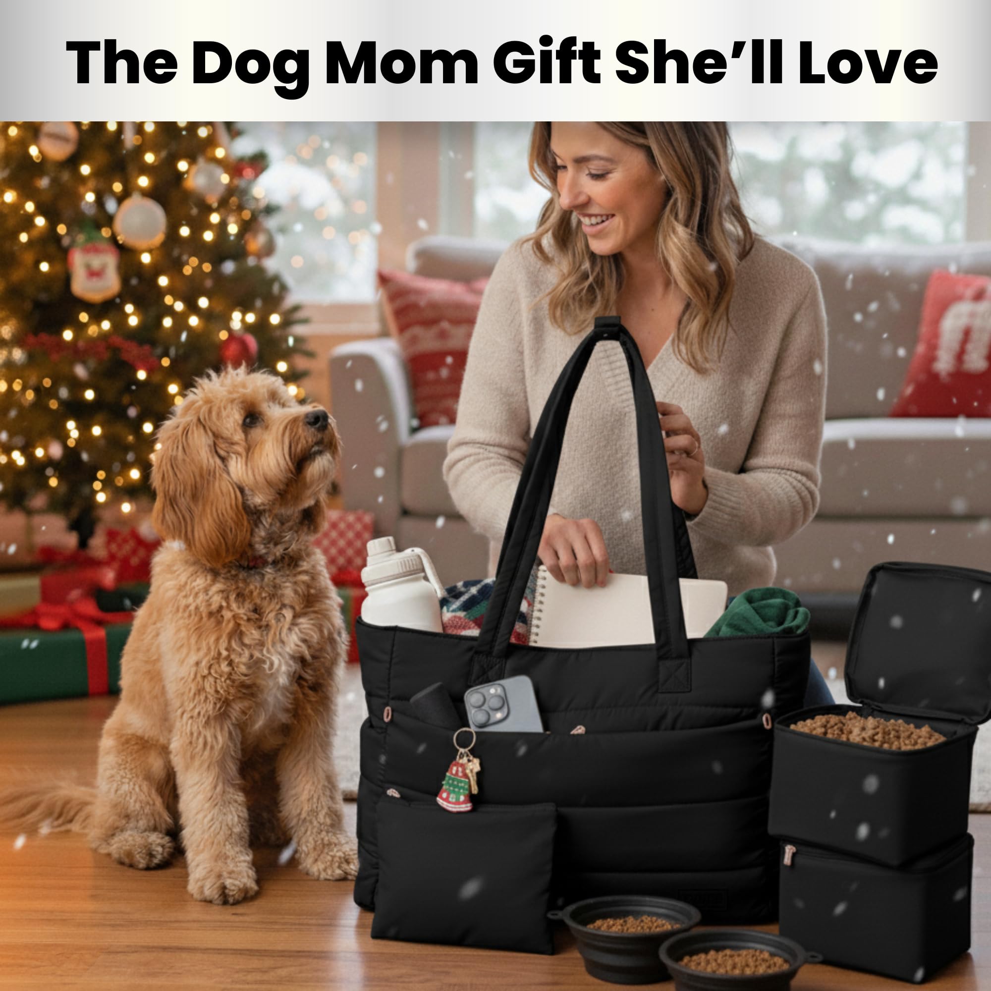 Rubyloo puffer tote side view highlighting compact storage and easy shoulder wear.