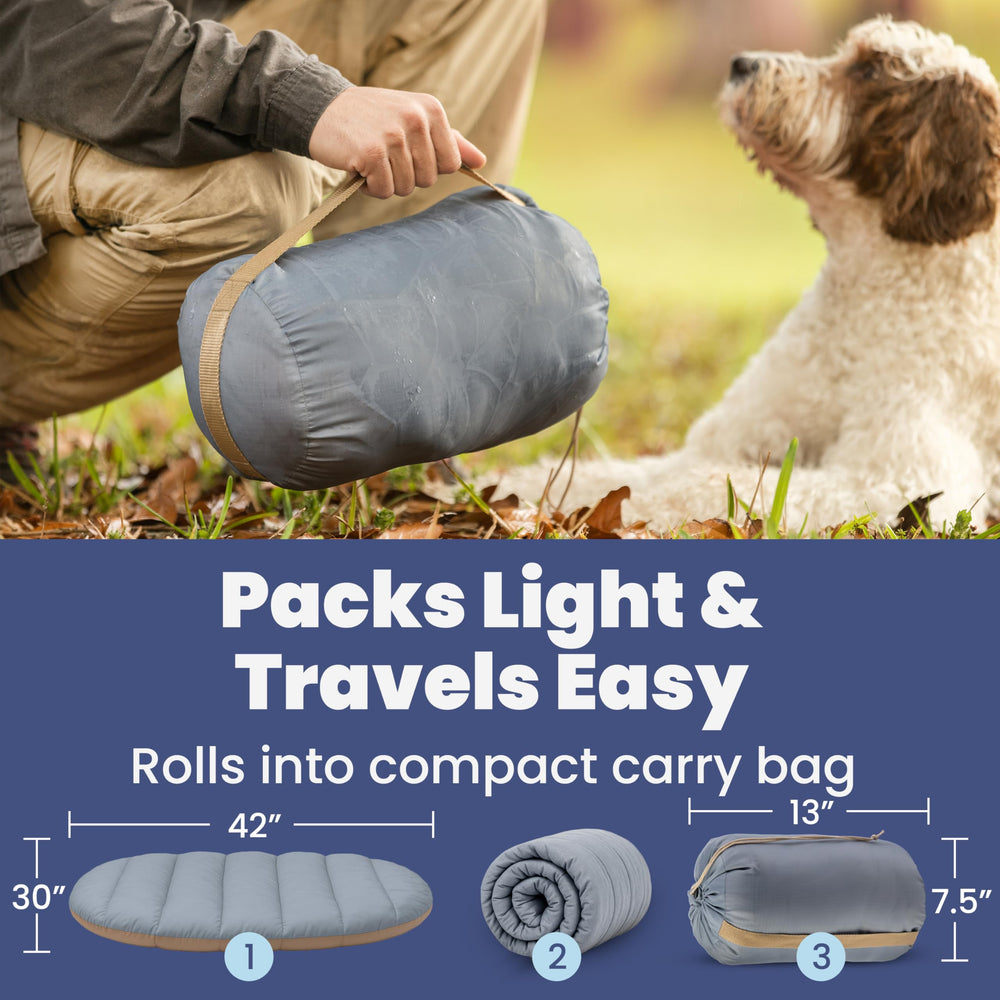 Rubyloo Travel Dog Bed roll-up design for space-saving travel