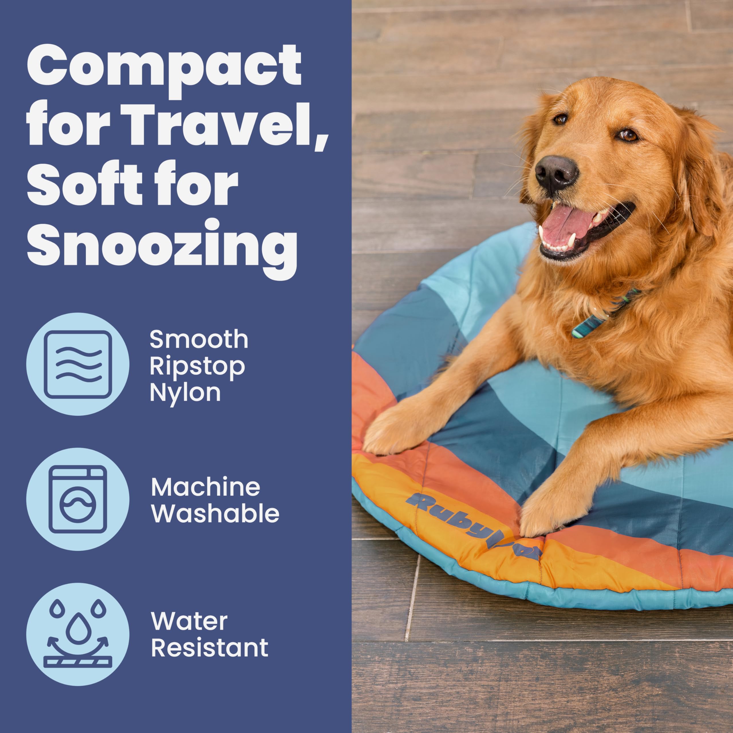 Rubyloo Travel Dog Bed teal machine washable for quick cleanup after trips.