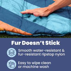 Rubyloo Travel Dog Bed teal water-resistant fabric keeps paws dry during travel.