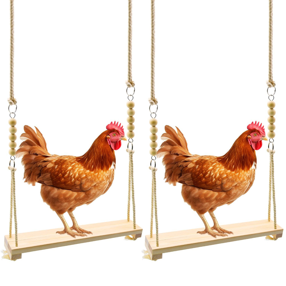 RubyQ chicken swing toy packaged for easy coop enrichment.