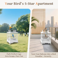 Ruexue Clear View Bird Cage rooftop playtop provides safe out-of-cage activity.