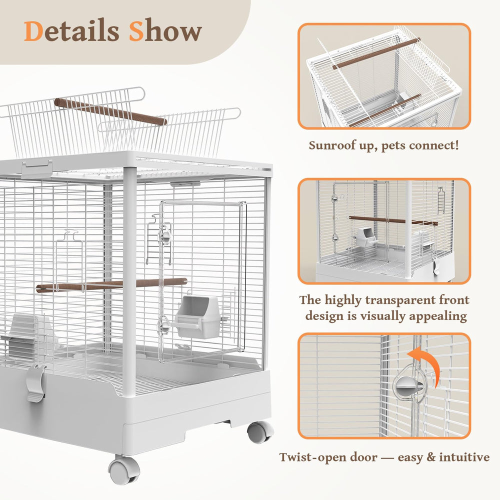 Ruexue Clear View bird cage slide-out tray makes cleaning easy.