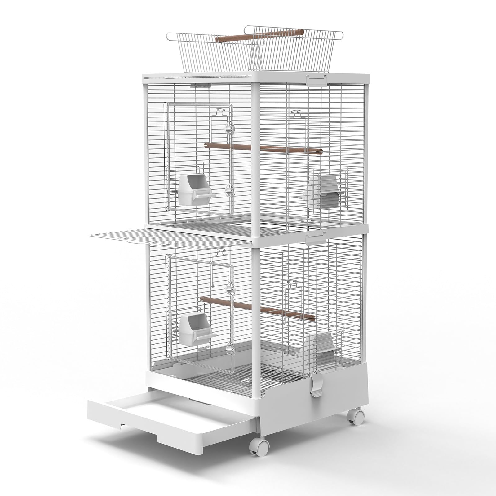 Ruexue 2-in-1 dividable cage front view shows dual zones for birds and easy supervision.
