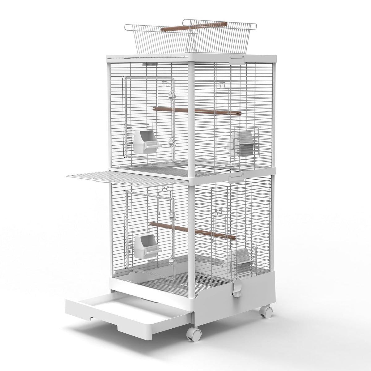 Ruexue 2-in-1 dividable cage front view shows dual zones for birds and easy supervision.