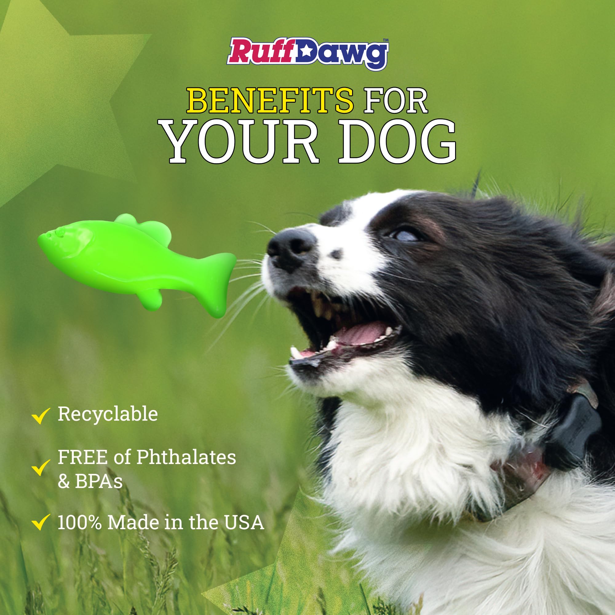 Ruff Dawg Flying Fish con orificio para cuerda, ideal para tirar y recoger.