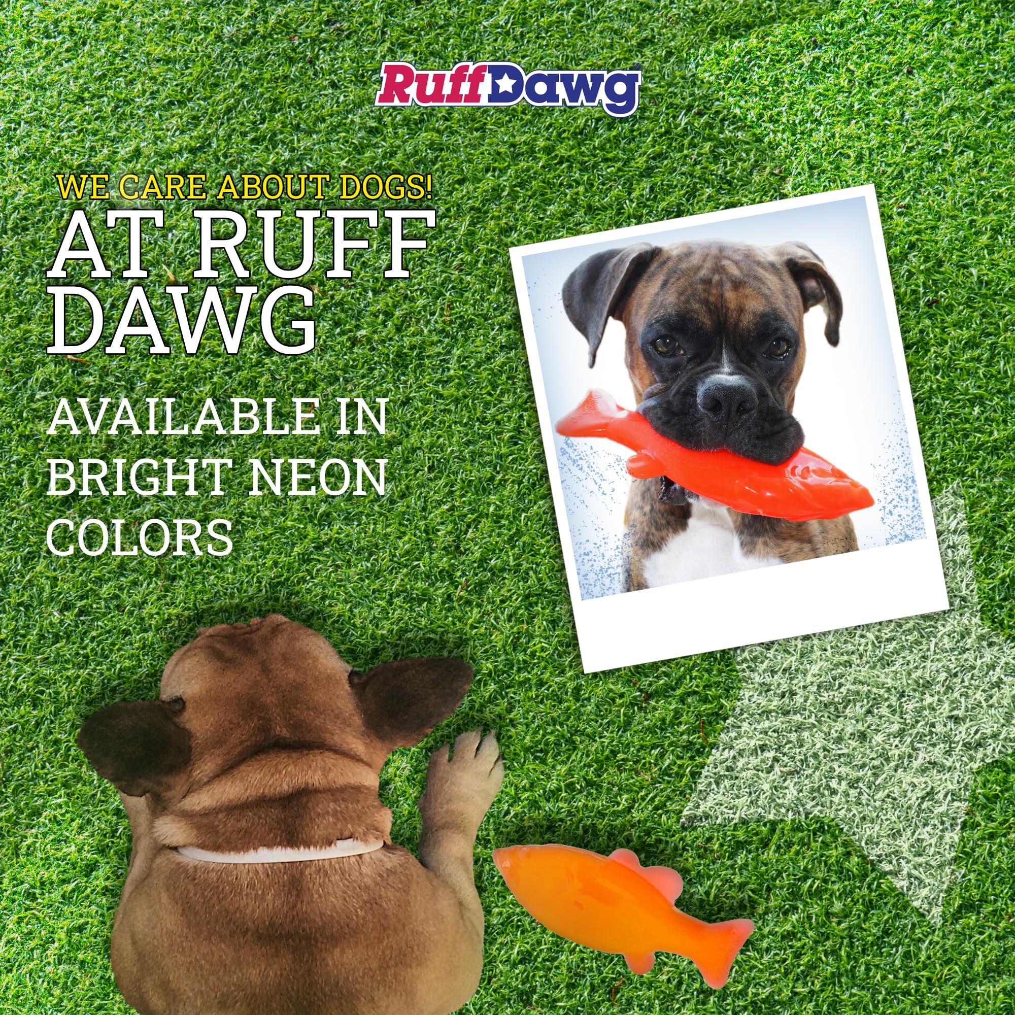 Ruff Dawg Flying Fish con alta visibilidad, fácil de localizar en césped o agua.